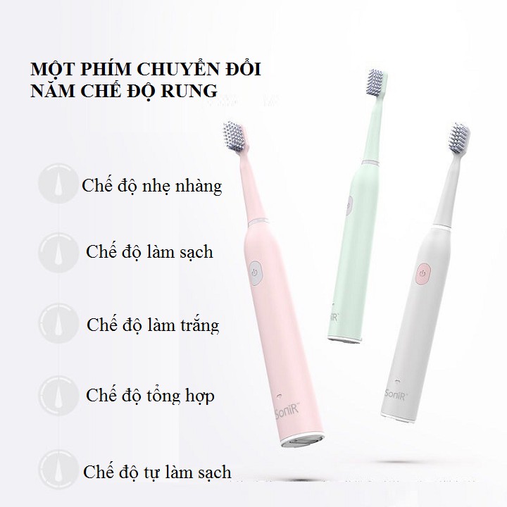 Bàn chải điện thông minh với đầu rửa mặt cao cấp, Bàn chải đánh răng điện 5 chế độ chống nước IPX7