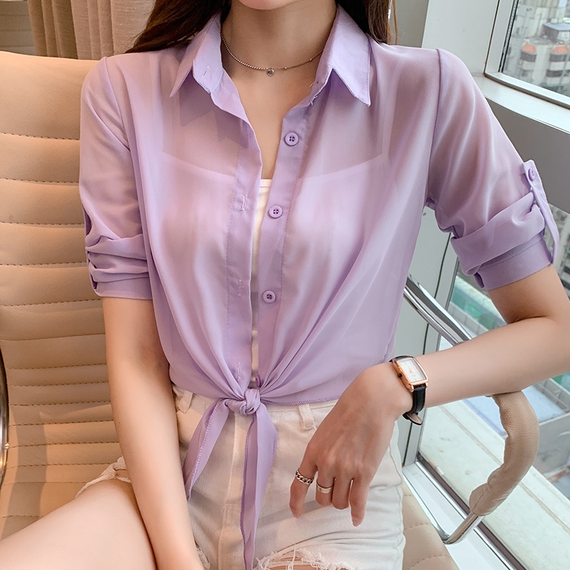 Áo khoác voan siêu mỏng dáng ngắn thời trang hè dễ phối đồ