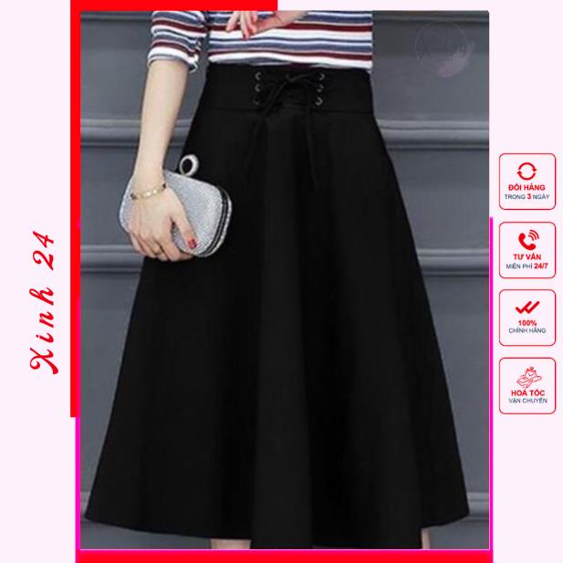 Chân váy xòe vintage nút trước thiết kế kiểu dáng tiểu thư form chuẩn | BigBuy360 - bigbuy360.vn