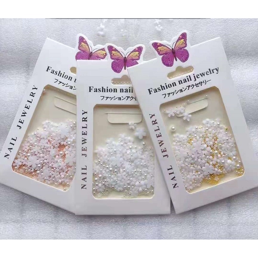 charm hoa nhí, hoa sứ mix bi hạt trai charm trang trí móng nail