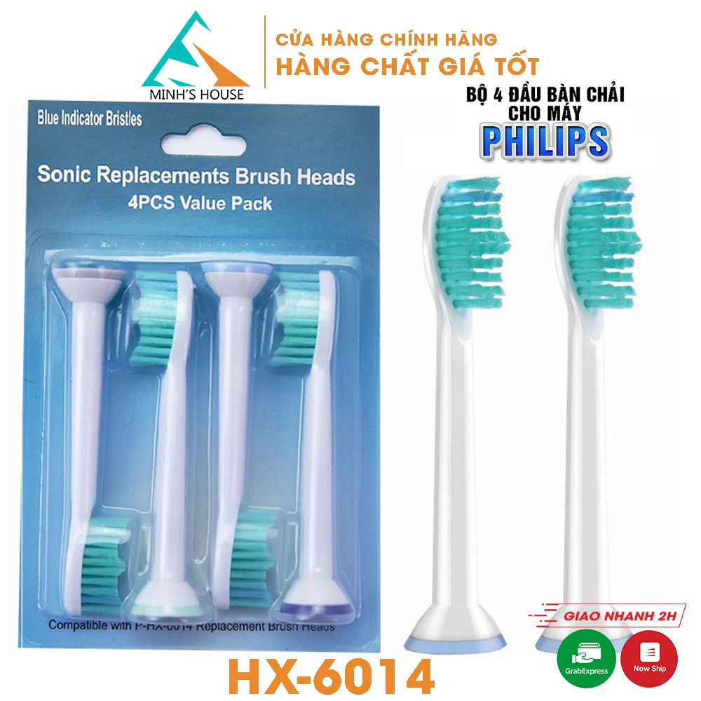 Philips Sonicare, HX-6014,  Bộ 4 đầu bàn chải đánh răng điện cho máy Phá tan mảng bám, Minh House