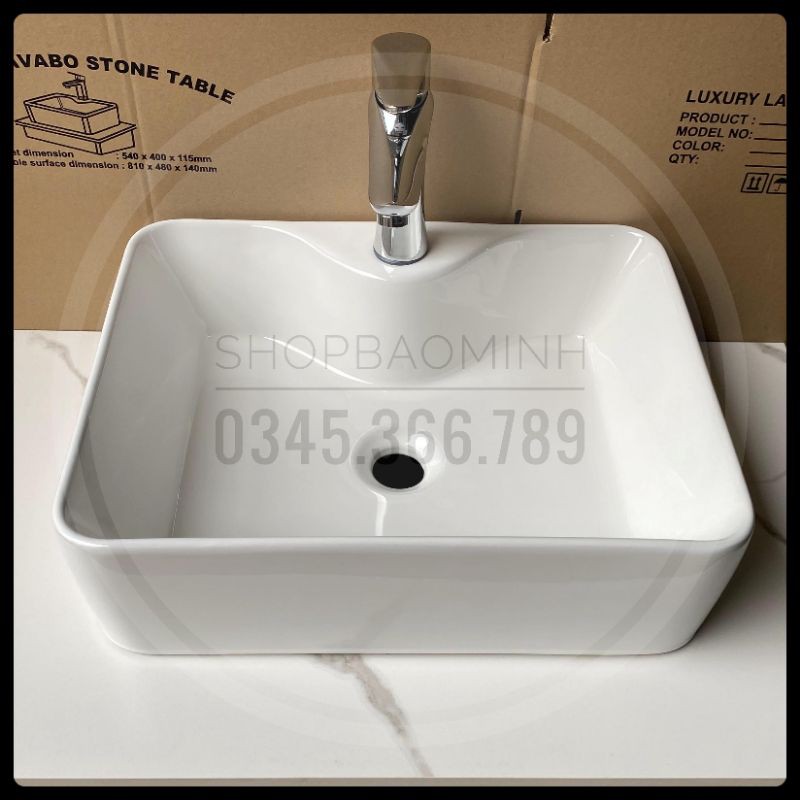 Chậu rửa mặt - Lavabo chữ nhật đặt bàn 609 (KT 48x37cm)