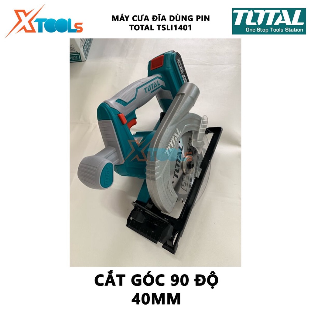 Máy cưa gỗ cầm tay dùng pin 20V TOTAL TSLI1401 Máy cưa đĩa đường kính đĩa 140-150mm, tốc độ 3600rpm, khả năng cắt tối đa