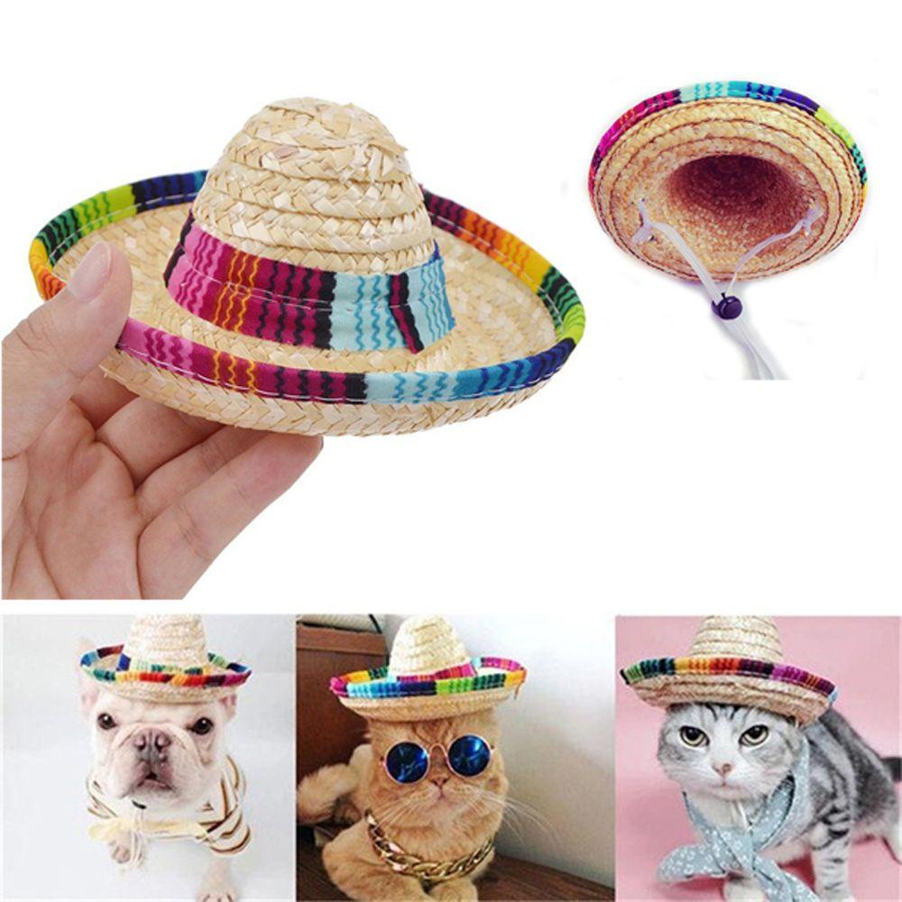 ZAIJIE24 Mũ Rơm Có Thể Điều Chỉnh Hóa Trang Cho Thú Cưng Sombrero