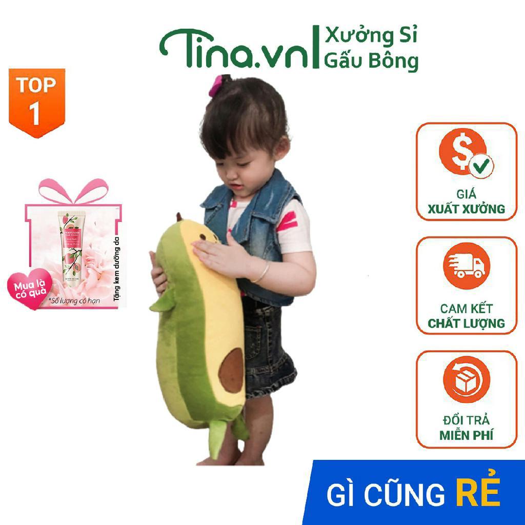 Gấu bông gối ôm Tina Quả bơ nhồi bông cao cấp, vỏ nhung Hàn Quốc mềm mịn, co dãn 4 chiều, size 50cm
