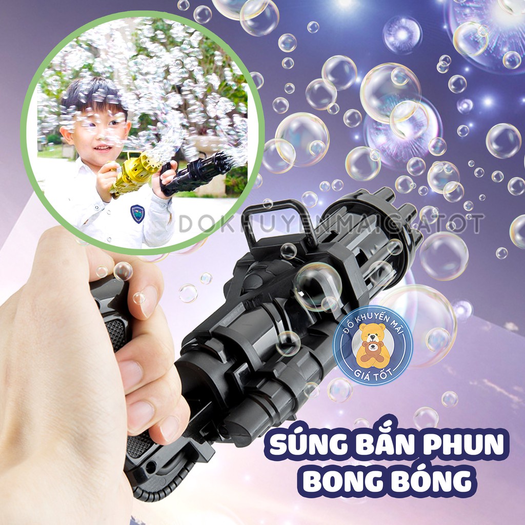 thổi bong bóng xà phòng siêu ngầu 8 nòng dùng pin kèm 1 khay đựng và 1 chai nước tạo bọt cho bé 105