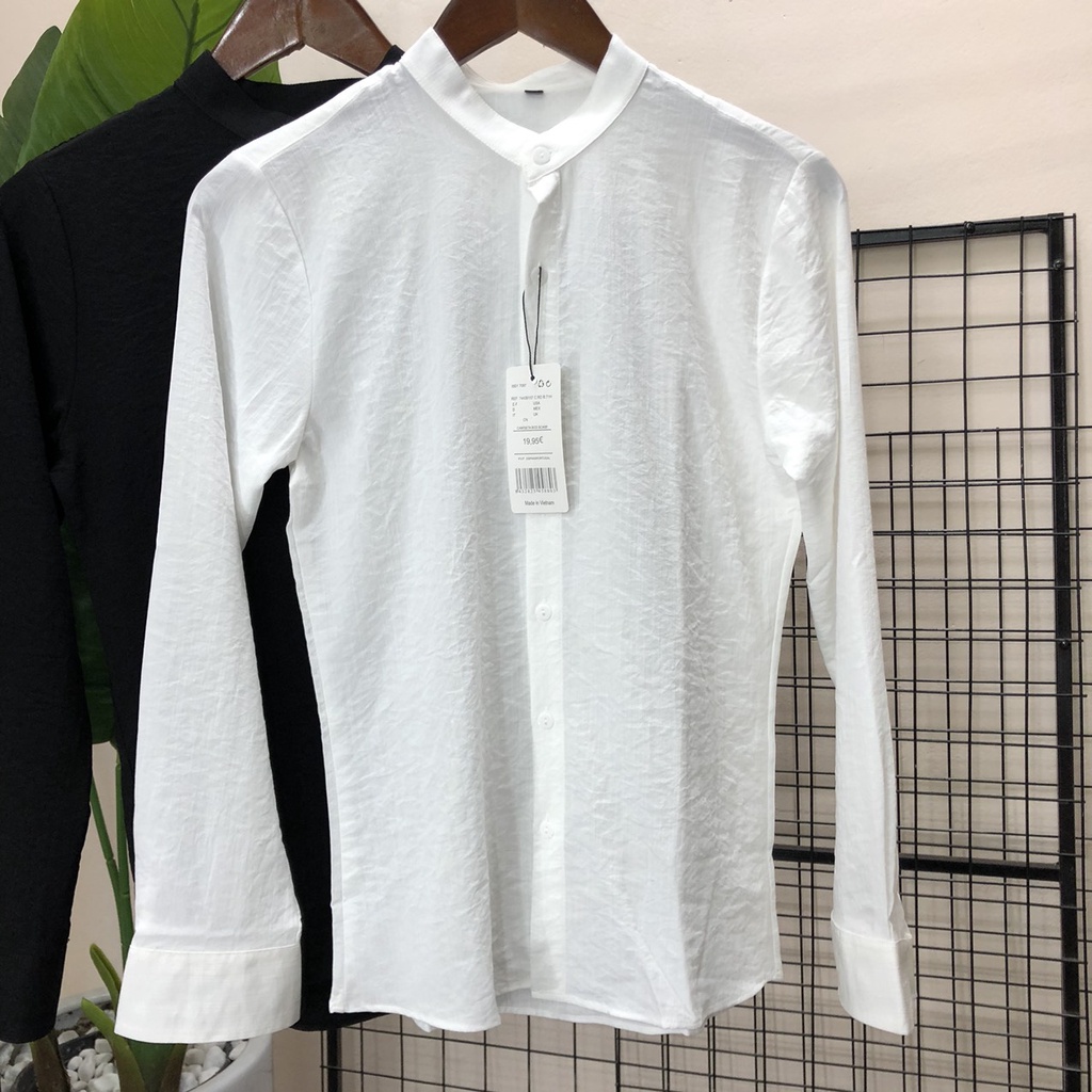 Áo sơ mi trắng đũi nam dài tay cổ tàu, dáng hàn chất đũi thoáng mát trẻ trung đi chơi đi biển du lịch