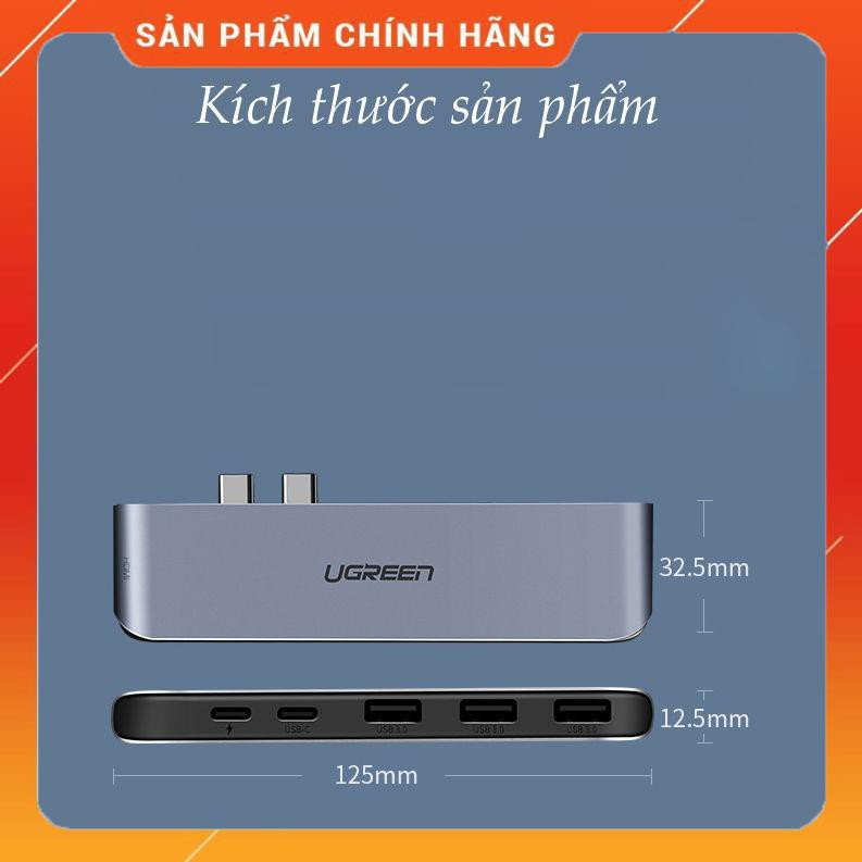 Bộ chuyển đổi 6 trong 1 UGREEN CM206 50963 mở rộng thêm cổng HDMI, 2 cổng USB-C 3.1, 3 cổng USB 3.0 cho Macbook