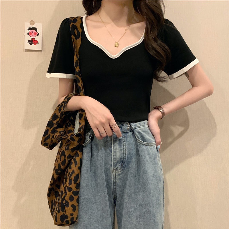 Áo Thun NgắN Tay Cổ Chữ V ThờI Trang Cho Nữ Áo phông Nữ TX-16