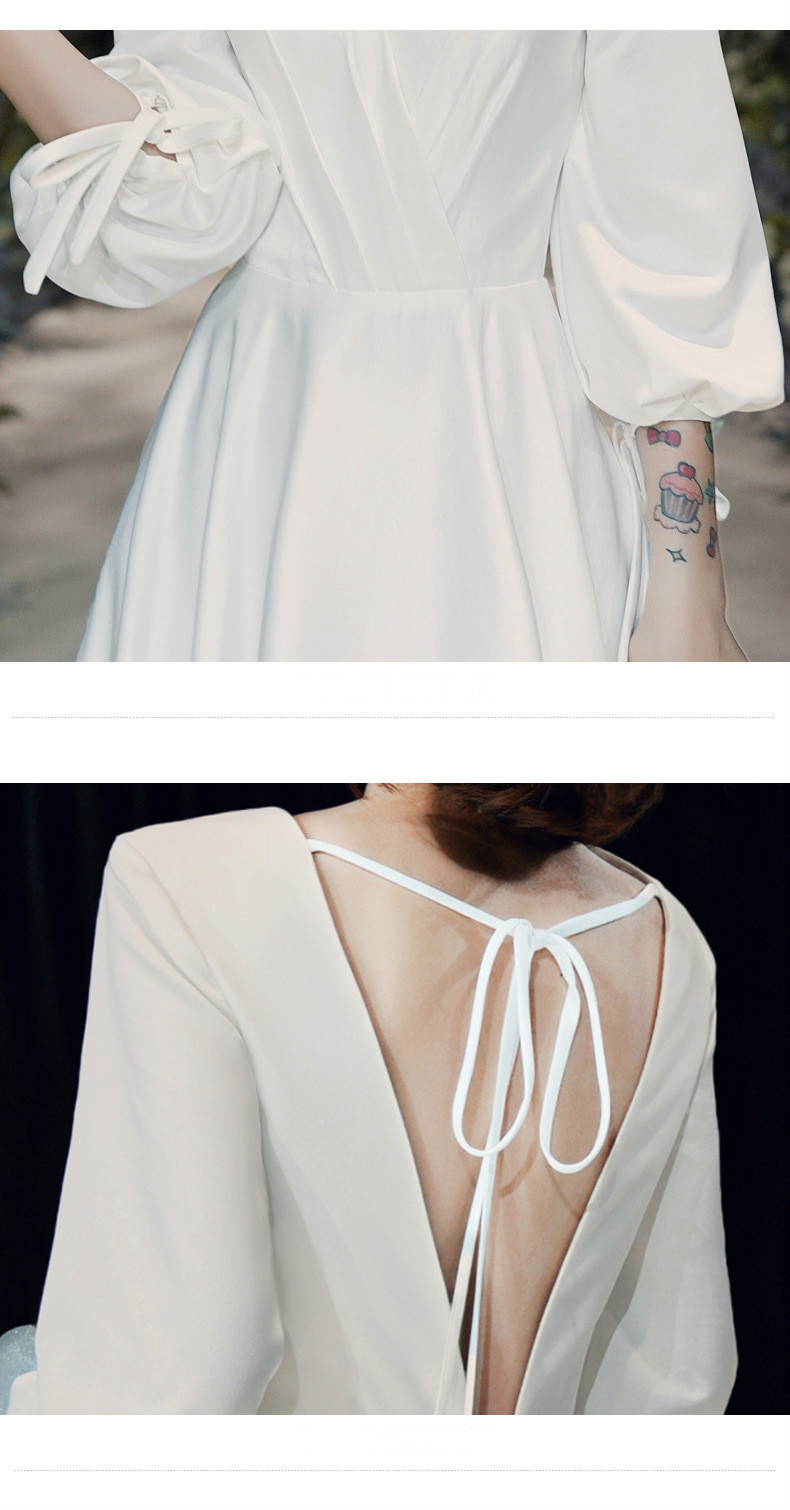 Satin wedding dress new white long sleeve host banquet simple evening dress female | BigBuy360 - bigbuy360.vn