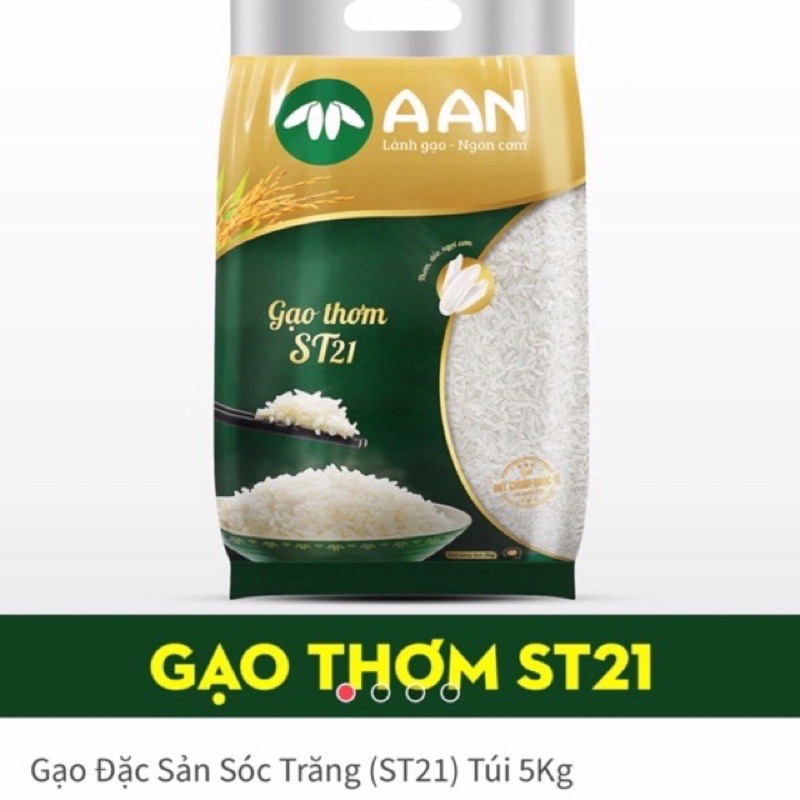 Sale sốc- Gạo Thơm ST21 A AN Túi 5Kg - Đặc sản Sóc Trăng - Thơm hoa lài nhẹ, cơm ngọt, rất dẻo, để nguội vẫn mềm | BigBuy360 - bigbuy360.vn