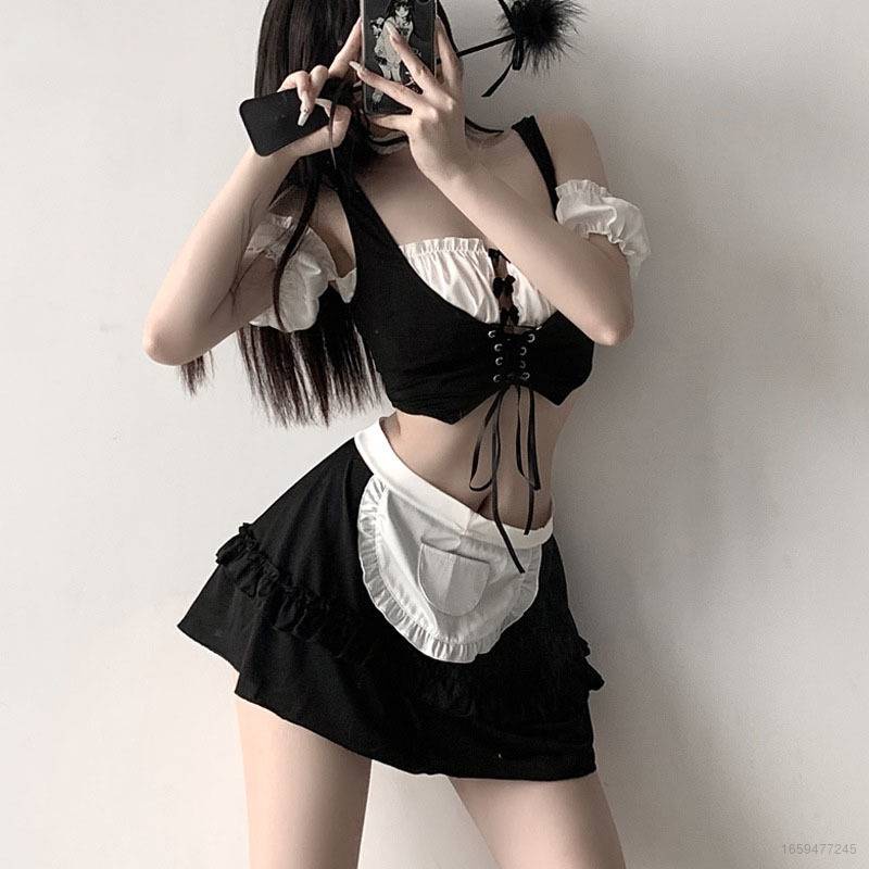 Bộ Đồ Ngủ Hóa Trang Cô Hầu Gái Hở Vai Gợi Cảm Dễ Thương Cho Nữ YB5