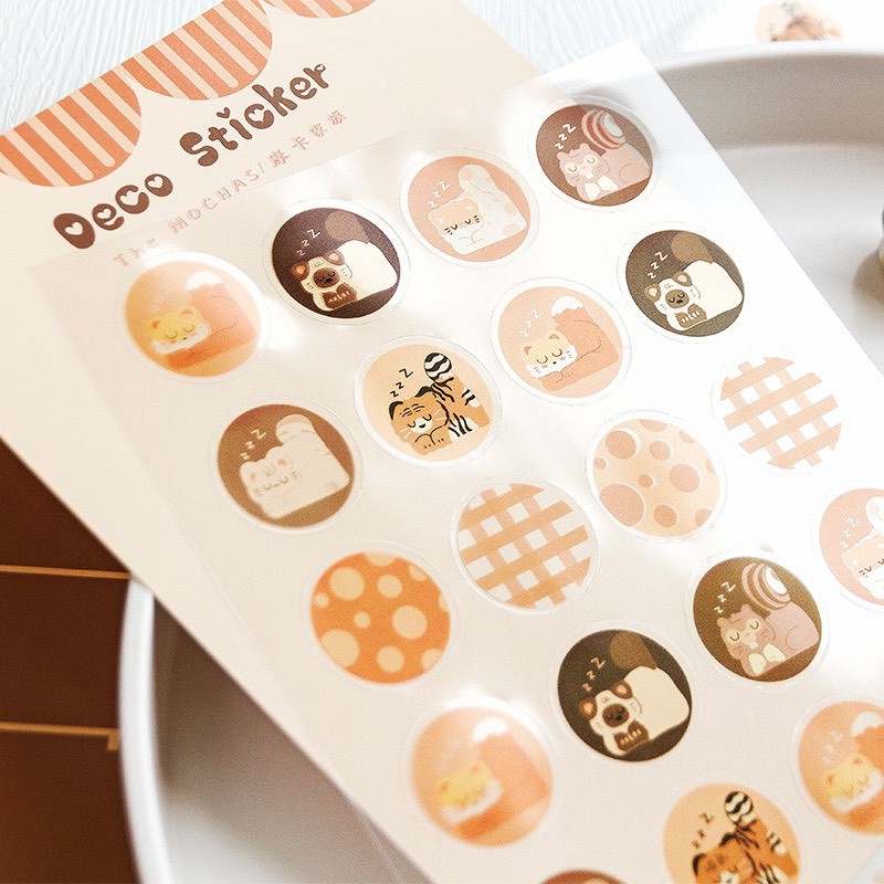 Nhãn dán sticker PVC Mocha Family Series hoạt hình dễ thương chủ đề động vật