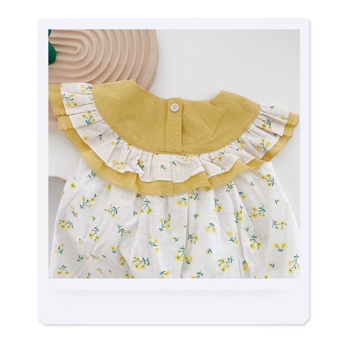 Váy hoa nhí cổ bèo vàng tím cho bé gái (9-21kg)