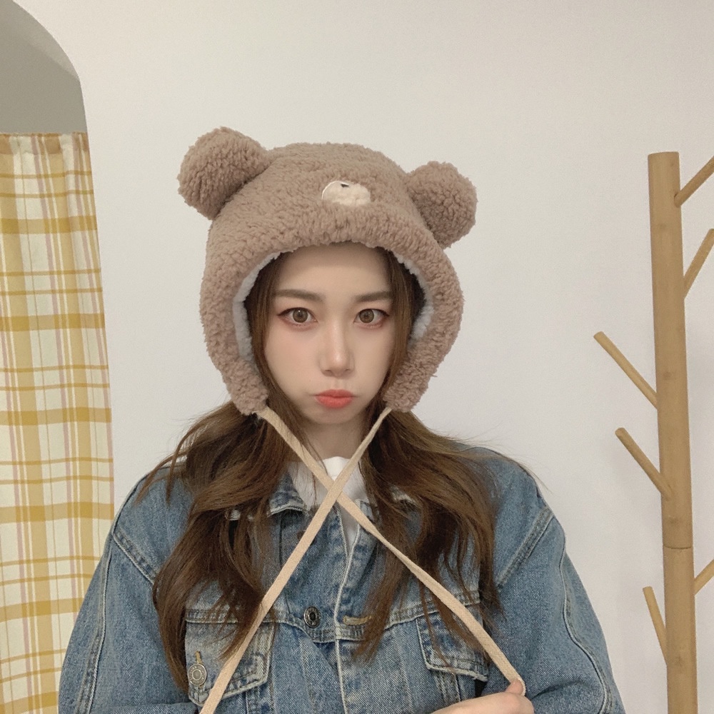 Mũ trùm đầu giữ ấm tai gấu dễ thương thời trang mùa đông cho nữ