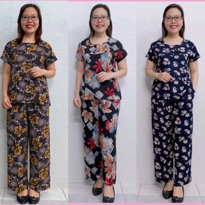 Bộ quần áo lanh trung niên YOYO cho bà cho mẹ mặc nhà quần dài ống nhỏ áo cộc tay mùa hè,đồ bộ cho người lớn tuổi