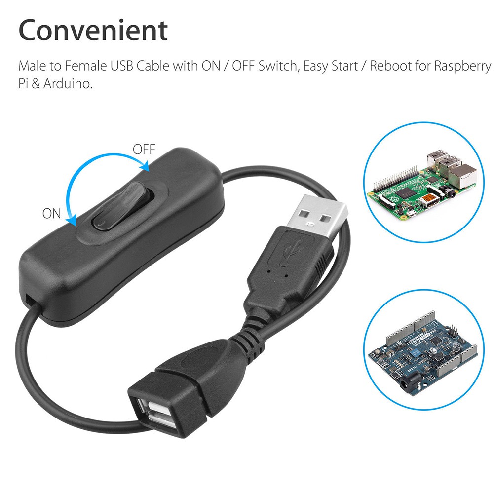 Set 2 Dây Cáp Nguồn Micro Usb 30cm Có Công Tắc On / Off Cho Arduino Raspberry