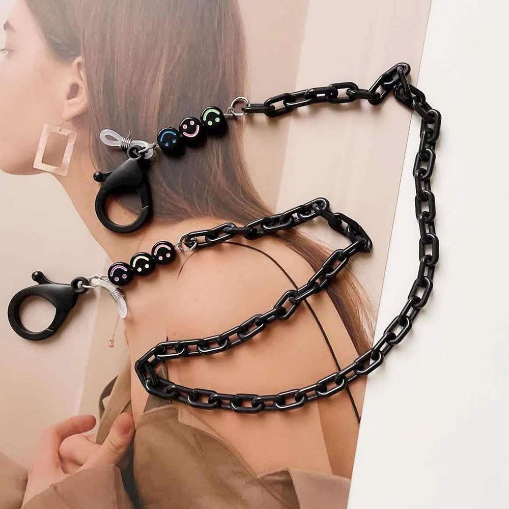 Dây Đeo Mắt Kính Màu Đen Bằng Acrylic Hình Mặt Cười