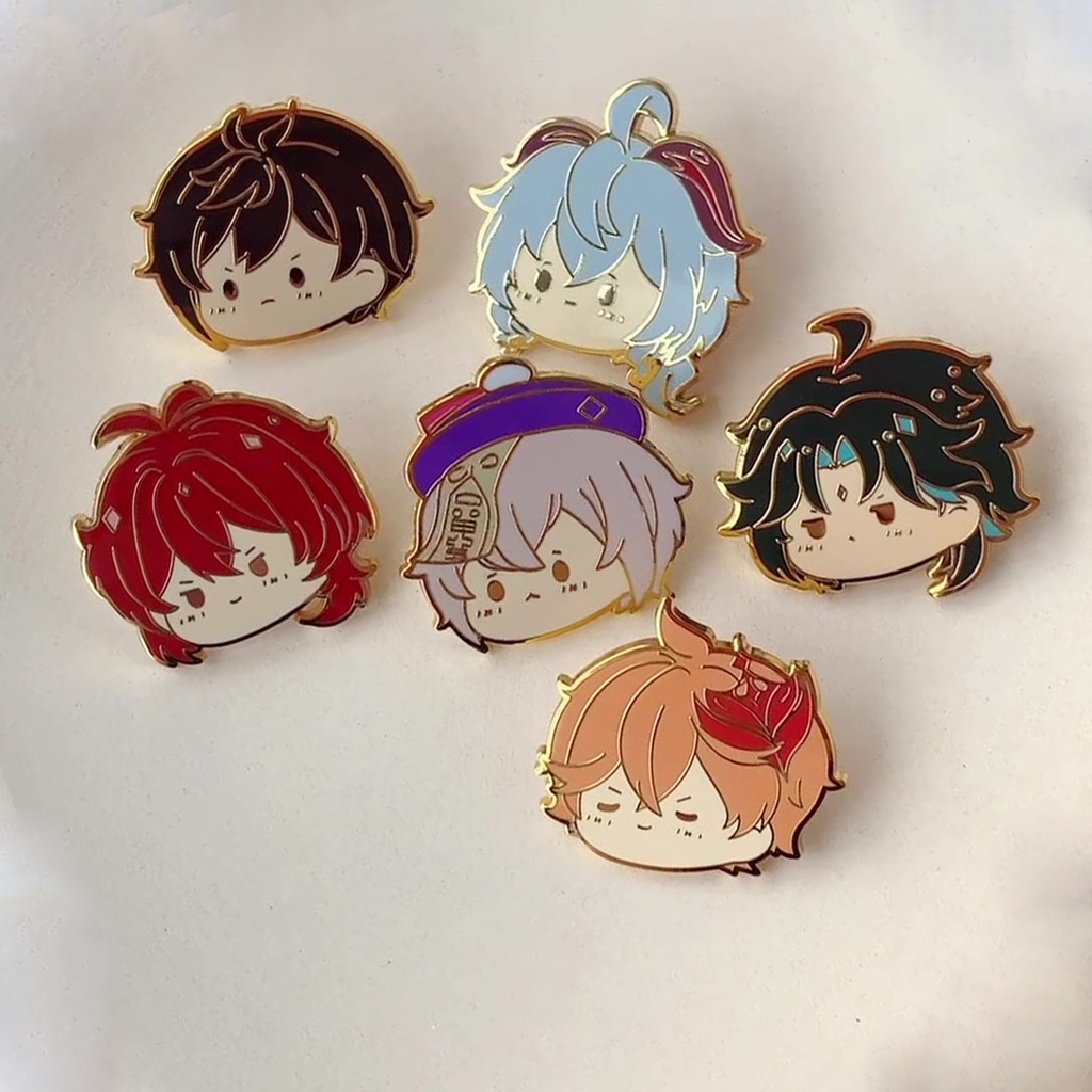 Huy Hiệu Kim Loại Hình Nhân Vật Hoạt Hình Venti Xiao Zhongli Klee HuTao Tartaglia GanYu Dễ Thương Dùng Làm Quà Tặng