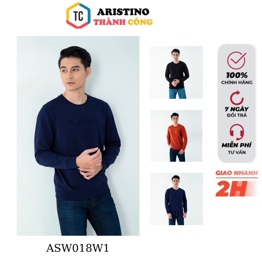 Áo thu đông nam Aristino bo gấu , ngực thêu viền  ASW018W1