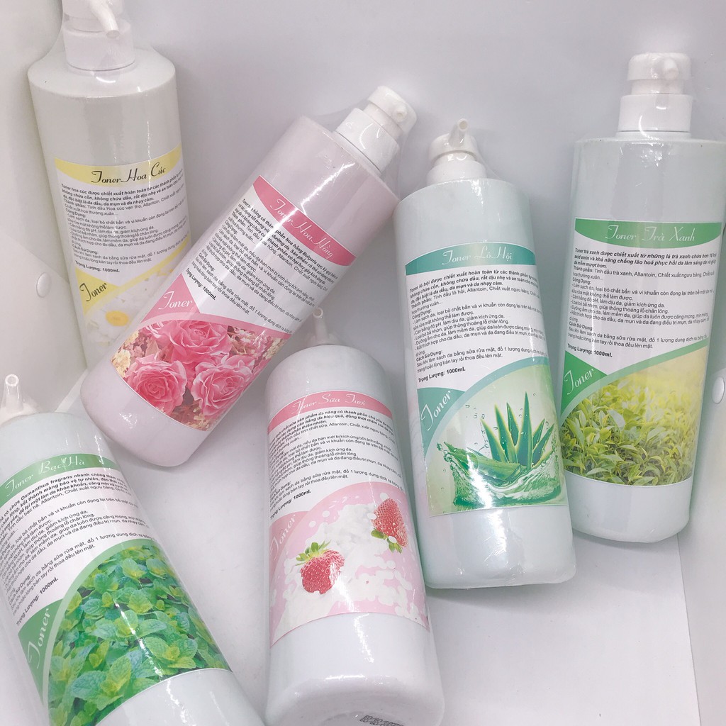 NƯỚC HOA HỒNG CHAI LỚN CHIẾT XUẤT HOA CÚC, HOA HỒNG, LÔ HỘI, SỮA, TRÀ XANH, BẠC HÀ 1000ML