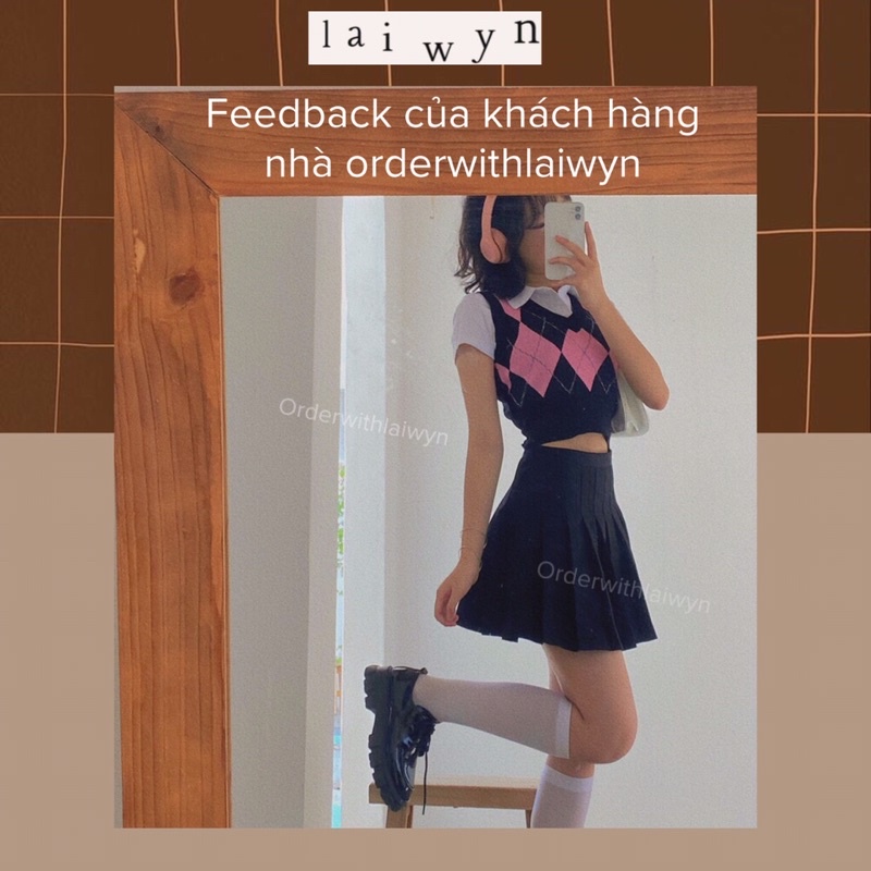 Áo vest gile len dệt kim croptop hình thoi idol Rosé Hồng/Đen/Nâu | BigBuy360 - bigbuy360.vn