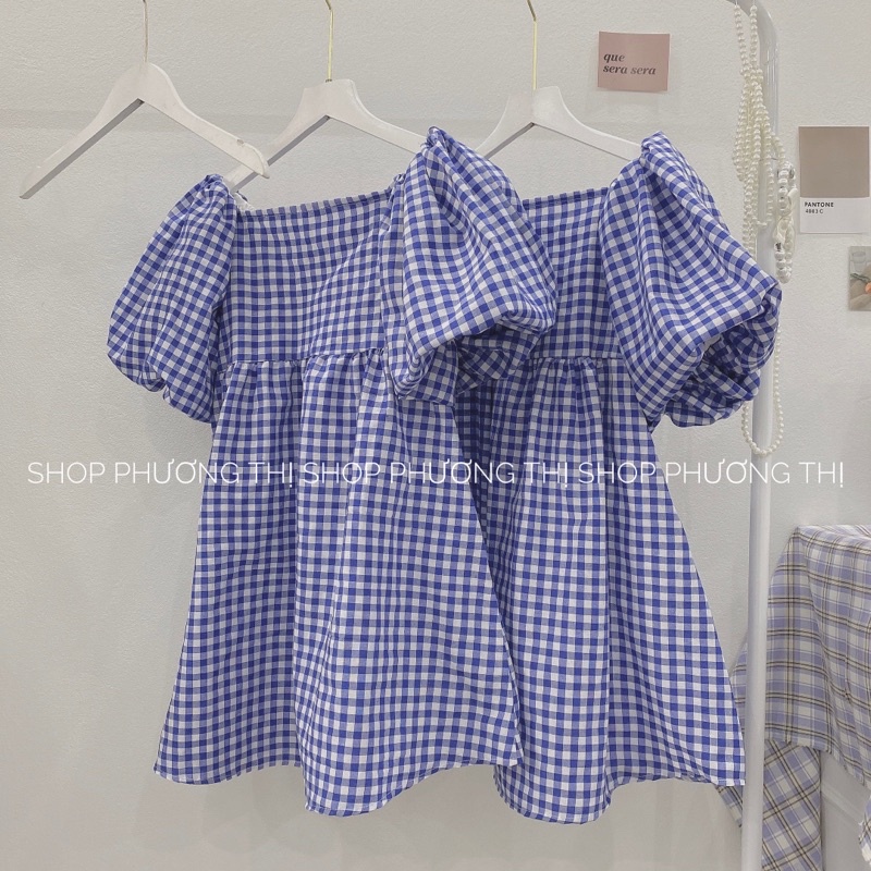 VÁY BABYDOLL TRỄ VAI KẺ CARO XANH CUTE (video/sẵn) | BigBuy360 - bigbuy360.vn