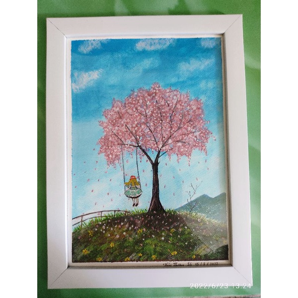 Tranh màu Acrylic vẽ tay có đóng khung sẵn, size A4