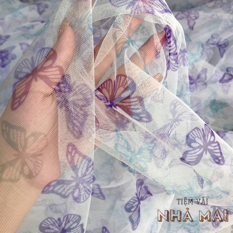 Vải Lưới Trắng Mềm In Hoạ Tiết 🦋 Xinh Xắn