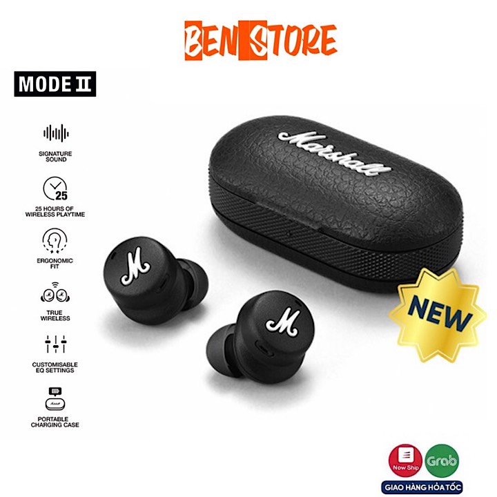 Tai nghe nhét tai không dây bluetooth Marshall Mode II TWS tích hợp micro chơi game thể thao
