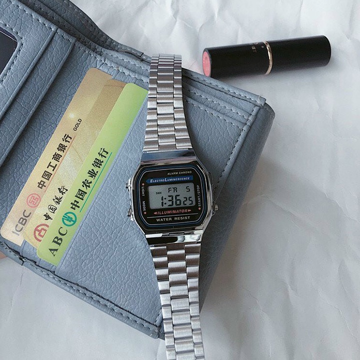 Đồng hồ nam A159 OneTime bạc vỏ thép không gỉ, kiểu dáng thon gọn dễ phối đồ, casio nam | BigBuy360 - bigbuy360.vn