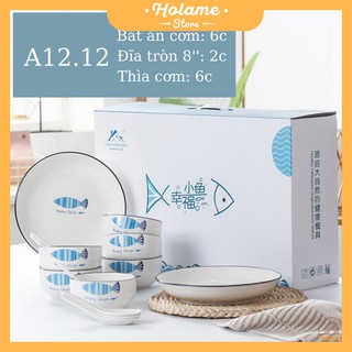 Bộ bát đĩa sứ đẹp họa tiết hình cá Holame
