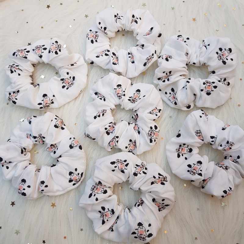 Scunchies bandana dây buộc tóc bò sữa con vật