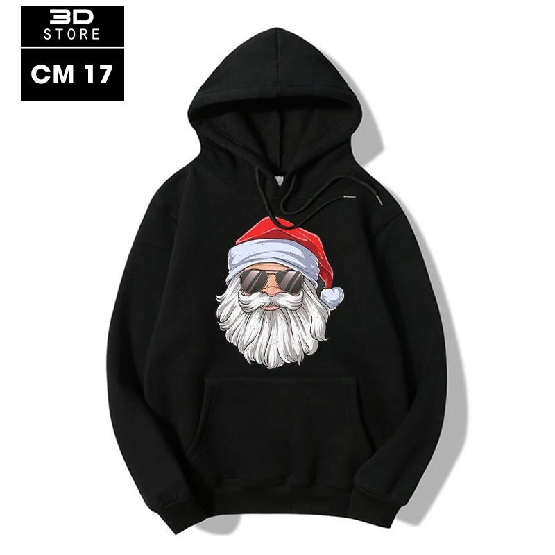 ÁO HOODIE ĐEN  HÌNH ÔNG GIÀ VÀ THÚ NOEL