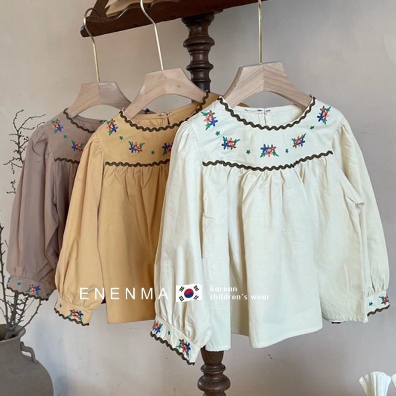 Áo Sơ Mi Cotton Tay Dài Cổ Tròn Thêu Họa Tiết Thời Trang Mùa Thu Dành Cho Bé Gái