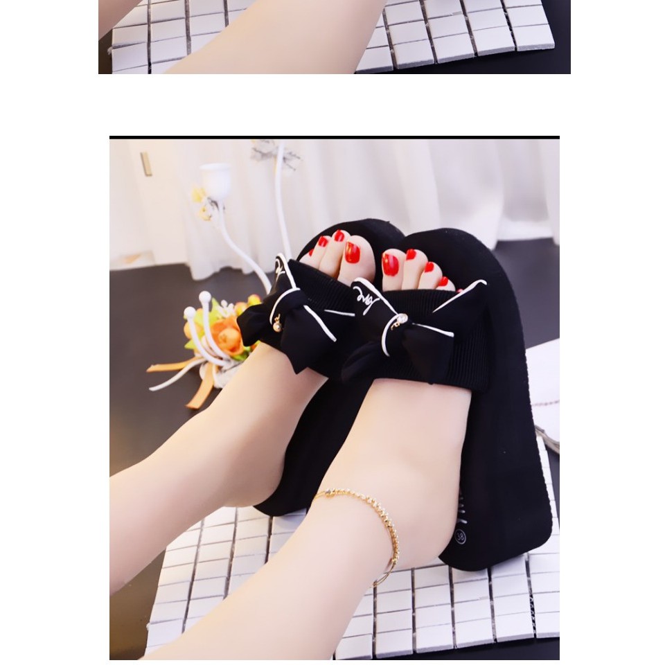 Dép sandal đế xuồng cao su đính nơ 2.36 inch size 34-39 cho nữ