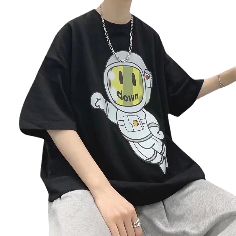 Áo Thun Tay Ngắn Dáng Rộng In Hình Phi Hành Gia Kiểu Hip-Hop Nhật Bản Thời Trang Mùa Hè Cho Nam Và Nữ Cỡ M-8XL