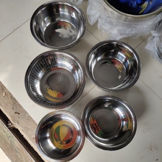 Bộ thau rổ inox 5 món