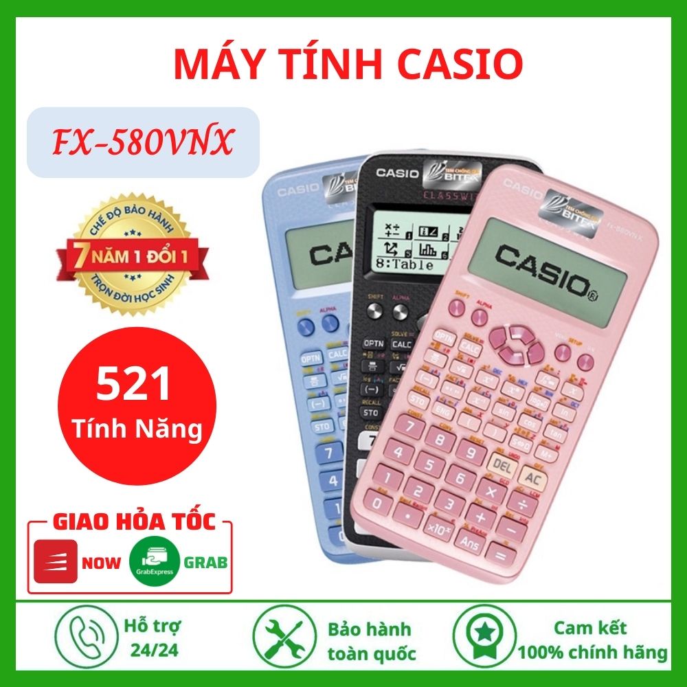 Máy Tính Casio FX 580VNX Chính Hãng Bảo Hành 7 Năm 521 Tính Năng Có Thể Chuyển Đổi Tiếng Việt