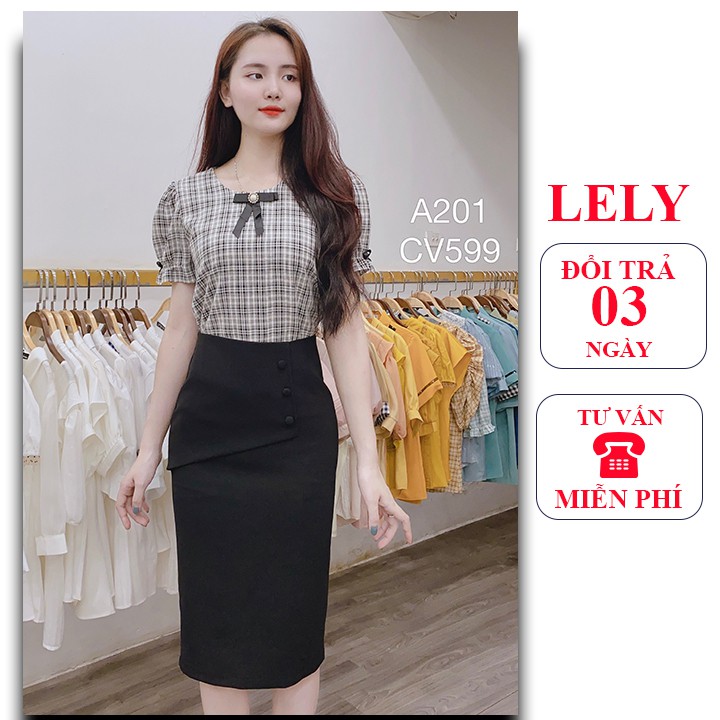 Áo Sơ Mi Nữ - LELY-A201- Kẻ Nơ Cài Đen, Nữ Tính, Thanh Lịch