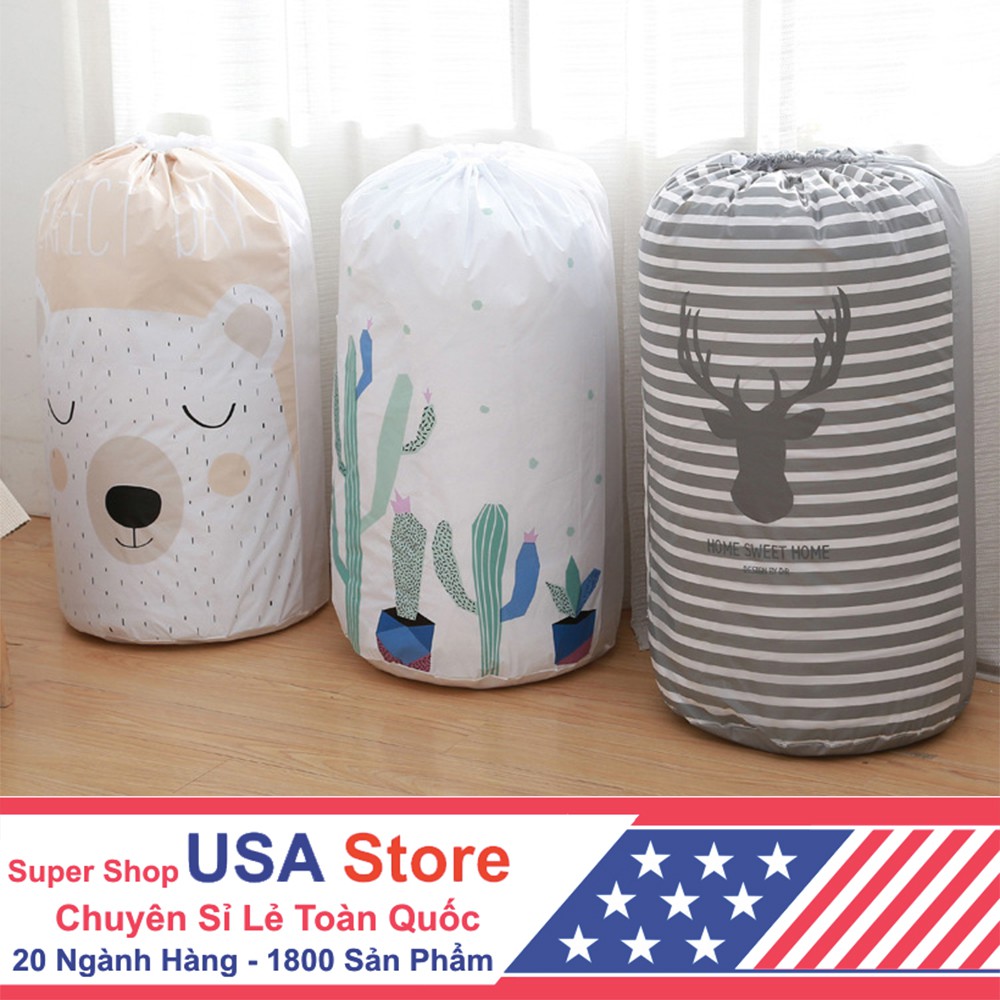 Túi Vải Đựng Chăn Màn, Quần Áo, Đựng Đồ PEVA Chống Thấm Có Dây Rút 83 x 40cm