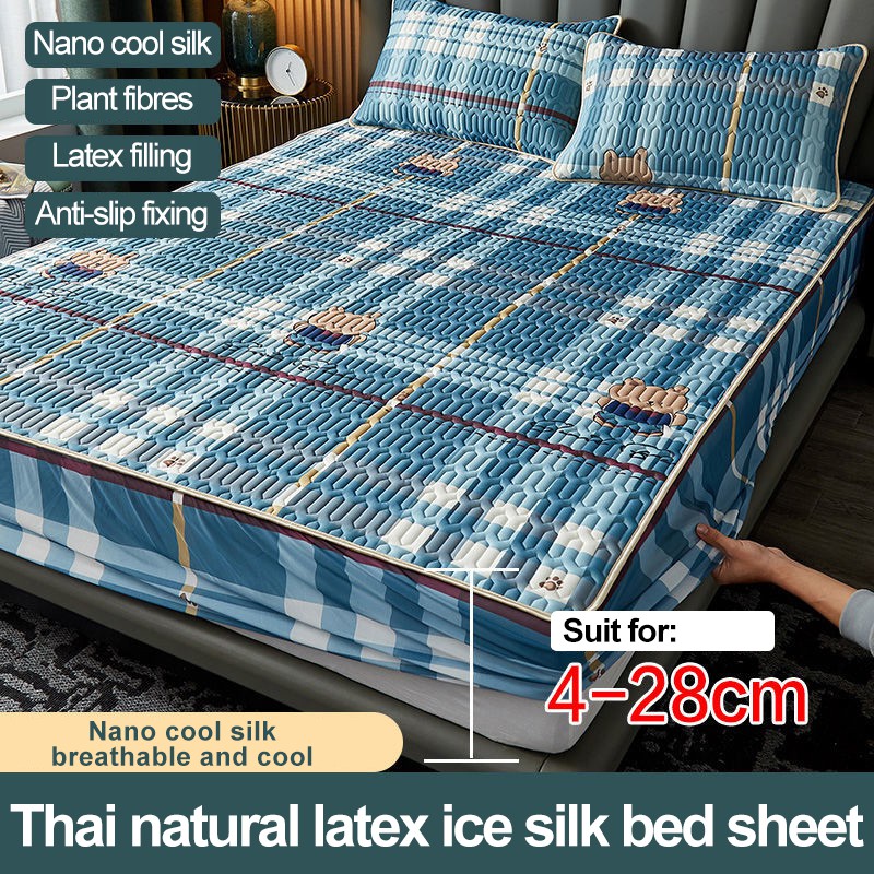 Mùa hè dày chăn nệm bọc King Queen quilted Ice Silk Bed Tấm chống vi khuẩn Nệm Topper Pad Giường thấm không khí