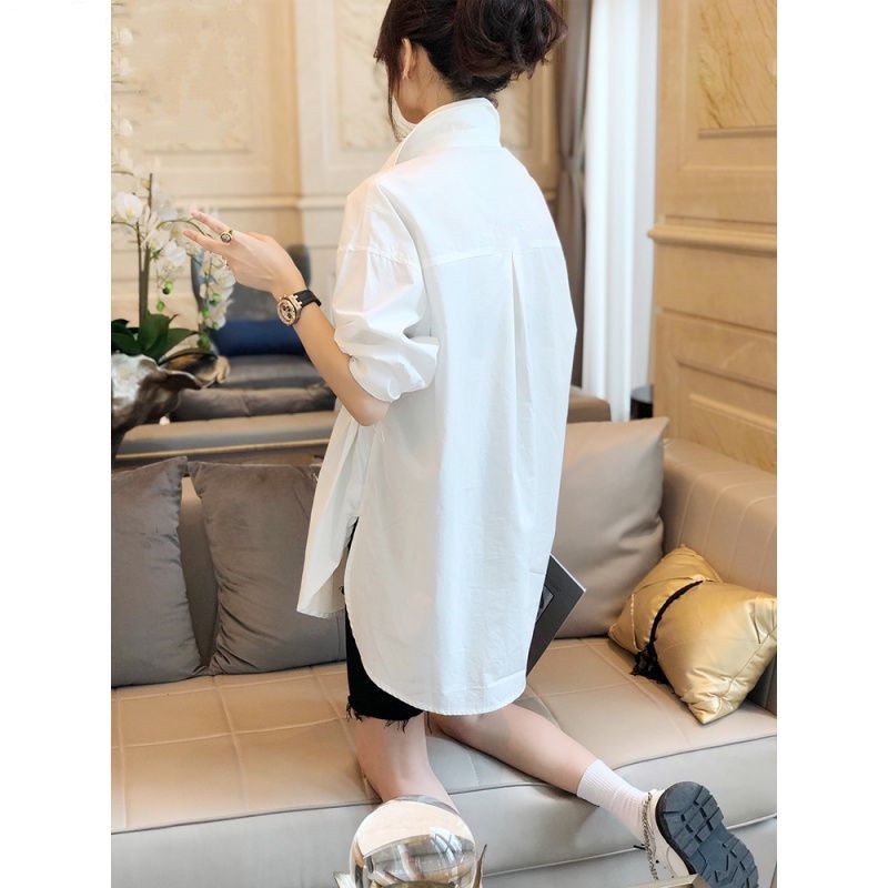 Đầm Sơ Mi Cổ Đứng Lưng Cao Dáng Rộng Cỡ Lớn Thời Trang Công Sở Cho Nữ