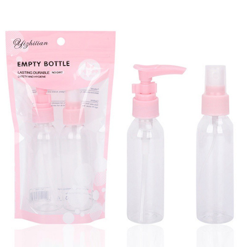 [Hàng mới về] Bộ 2 bình nhựa rỗng 60ml trong suốt chiết mỹ phẩm dễ mang theo