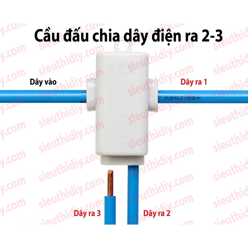 Cầu đấu 1-6mm2 60A vuông góc chia 1 dây ra 2-3 dây