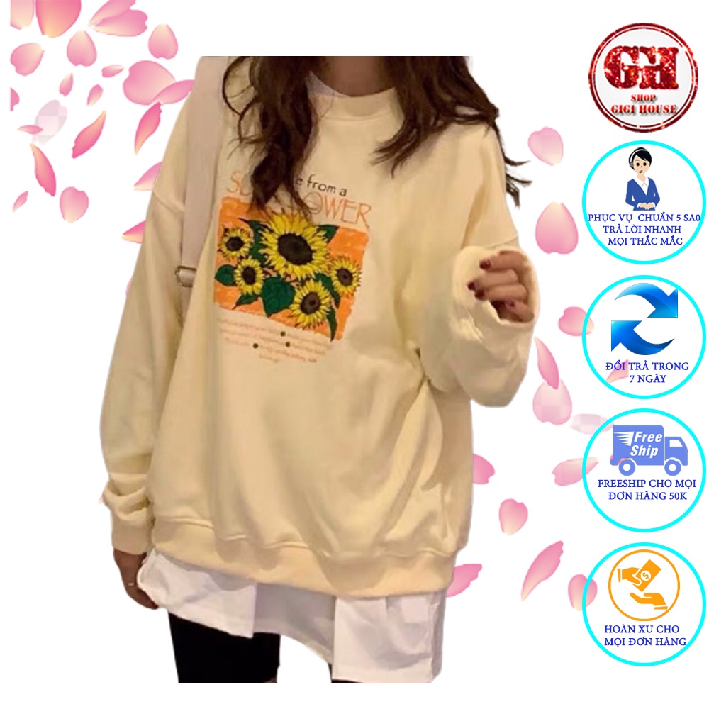 FREESHIP 50K - Áo Sweater Hoa Hướng Dương Kem Uzzlang Unisex Nam, Nữ
