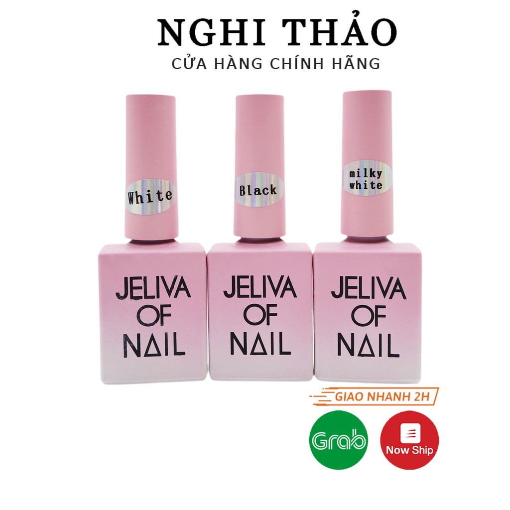 Sơn móng tay gel JELIVA trắng sữa, đen, trắng, nước gạo 15ml