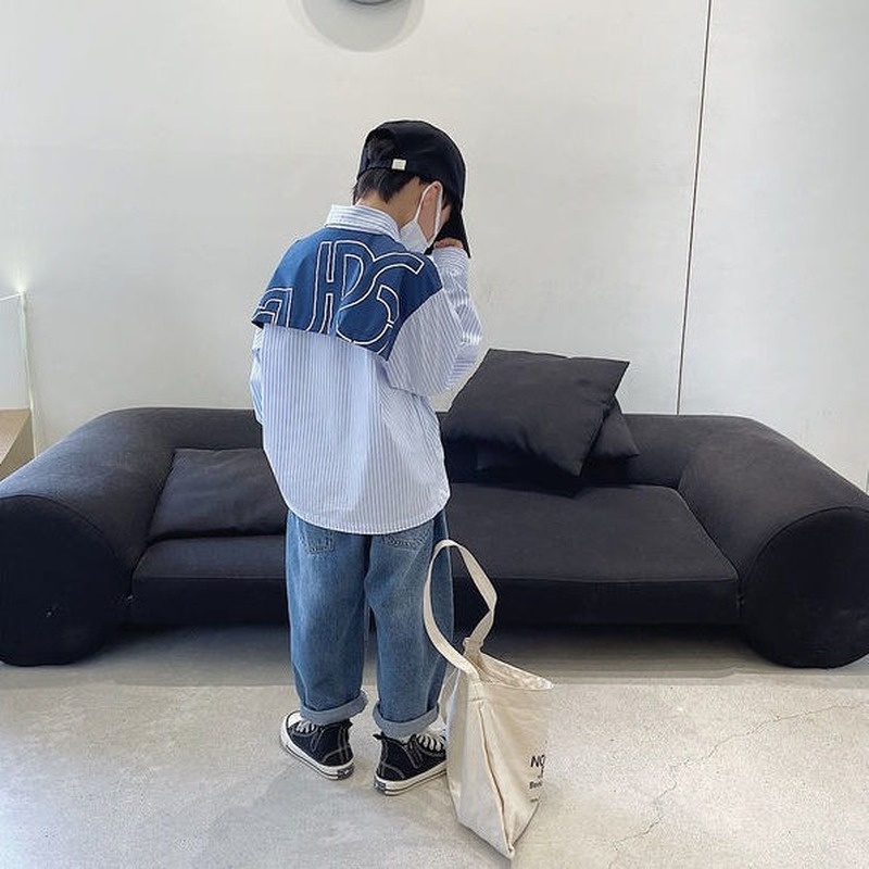 Áo Sơ Mi Cotton Dài Tay Kẻ Sọc Thời Trang Xuân Thu Hàn Quốc Mới Cho Bé Trai