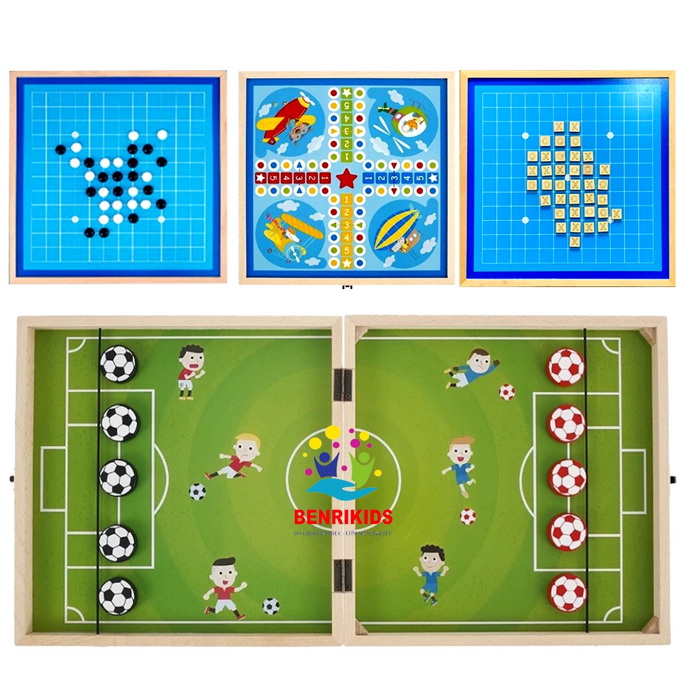 Boardgame Cờ Búng 4 Trong 1 Kết Hợp Cờ Ludo,Cá Ngựa,Flight Chess, Cờ Vây Và Cờ Caro Có Hộp Đựng Tiện Lợi