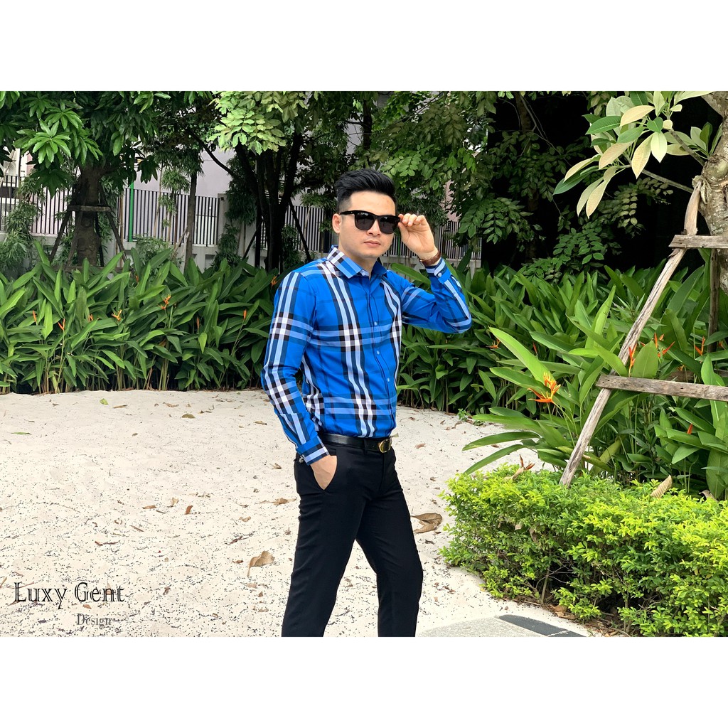 Áo Sơ Mi Nam nhập khẩu Dài Tay BBR Kẻ Xanh Đẹp Cao cấp Hàng Hiệu